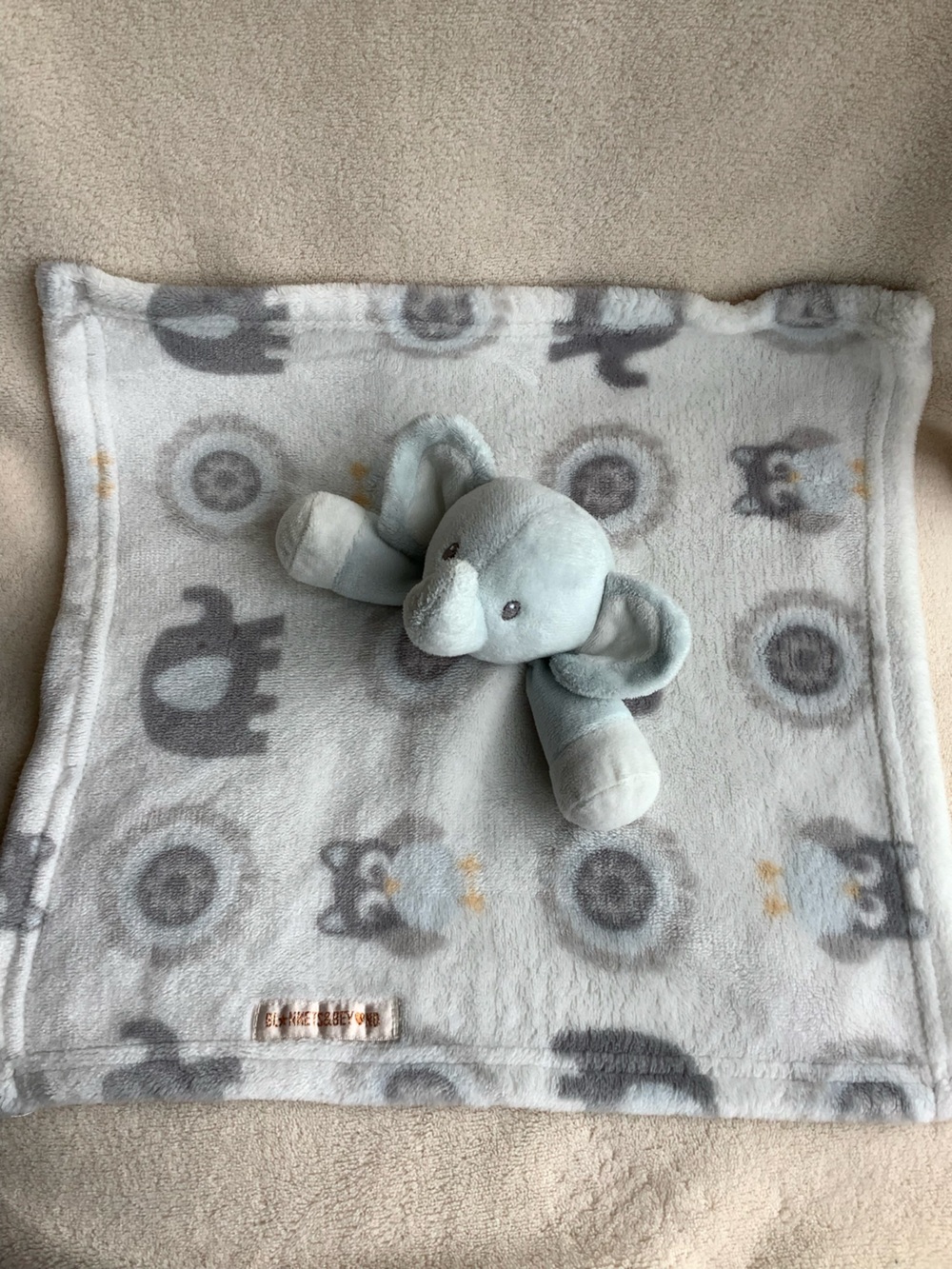 Blankets and Beyond Blue Grey White Elephant Plush Lovey Security Blanket Toy